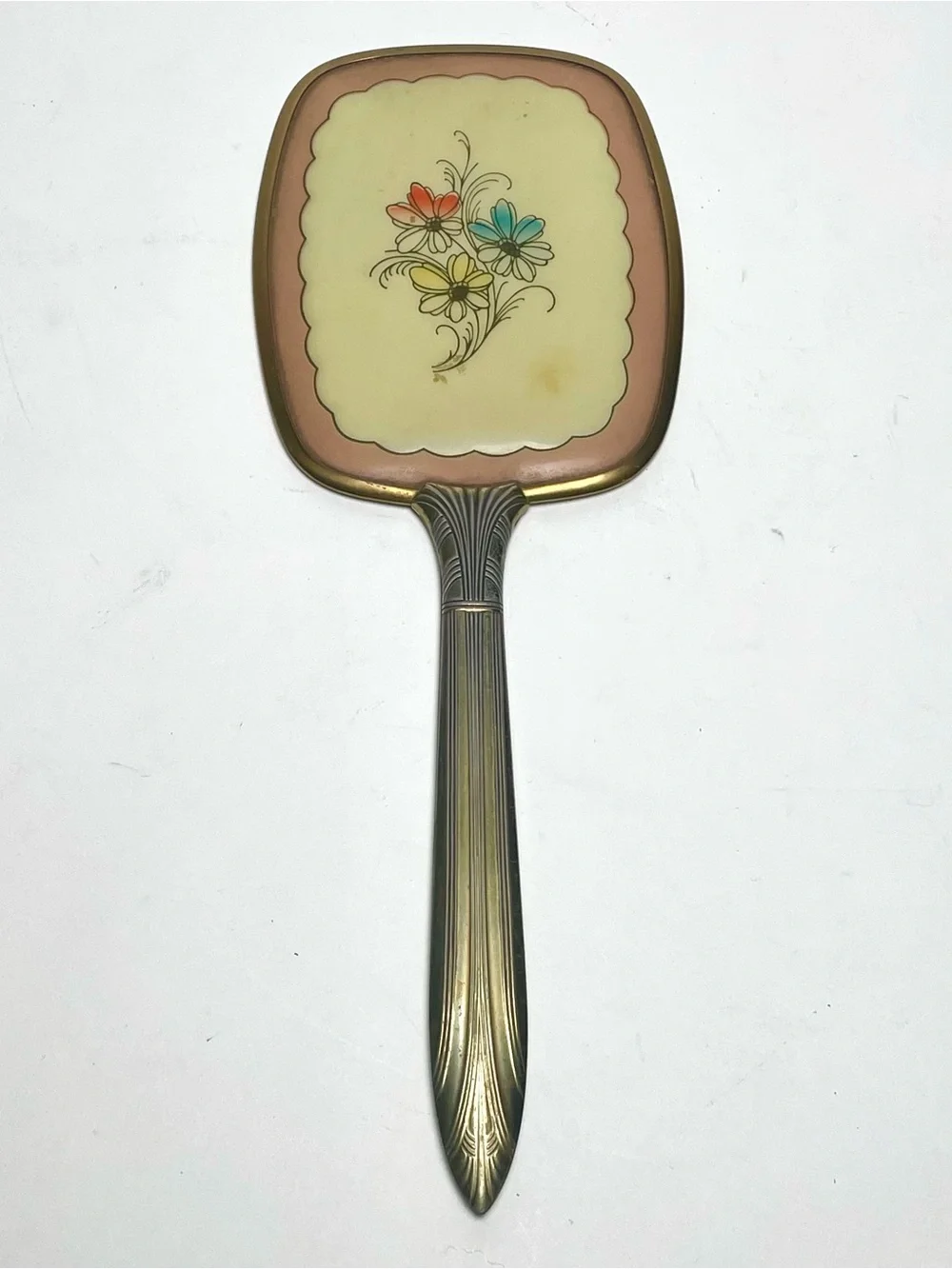 Vintage Brass Hand Mirror - Hollywood Regency Floral Vanity Decor 12.5